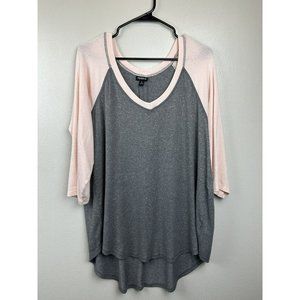 Torrid Raglan Baseball T-Shirt Top, Pink and Gray, Size 0 Loose Fit